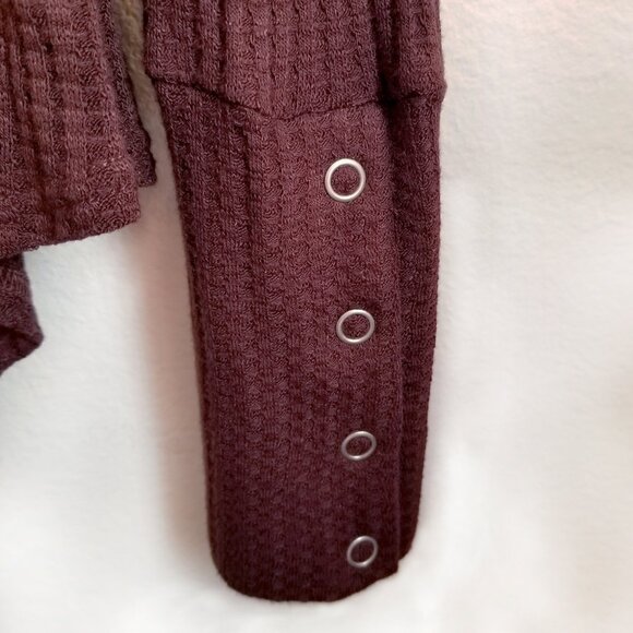 Chaser Waffle Knit Long Sleeve Thermal Top Deep Scoop Neck Size Large Merlot - Picture 4 of 13